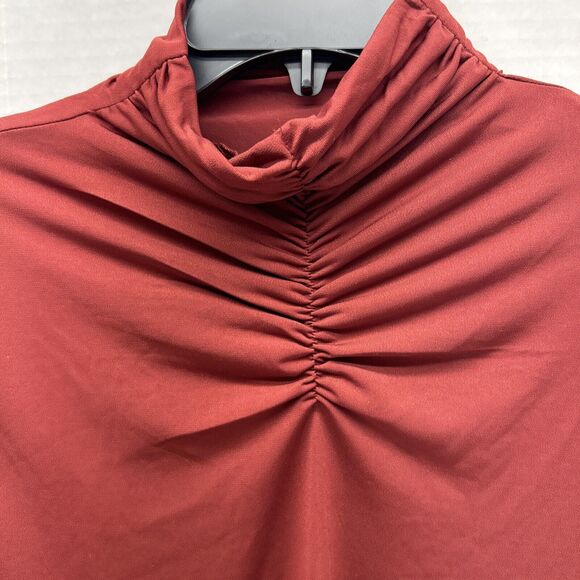 Rachel Roy Mock Tee Gathered-Front Top LS Burgundy Womens Size M NWT - Picture 2 of 5